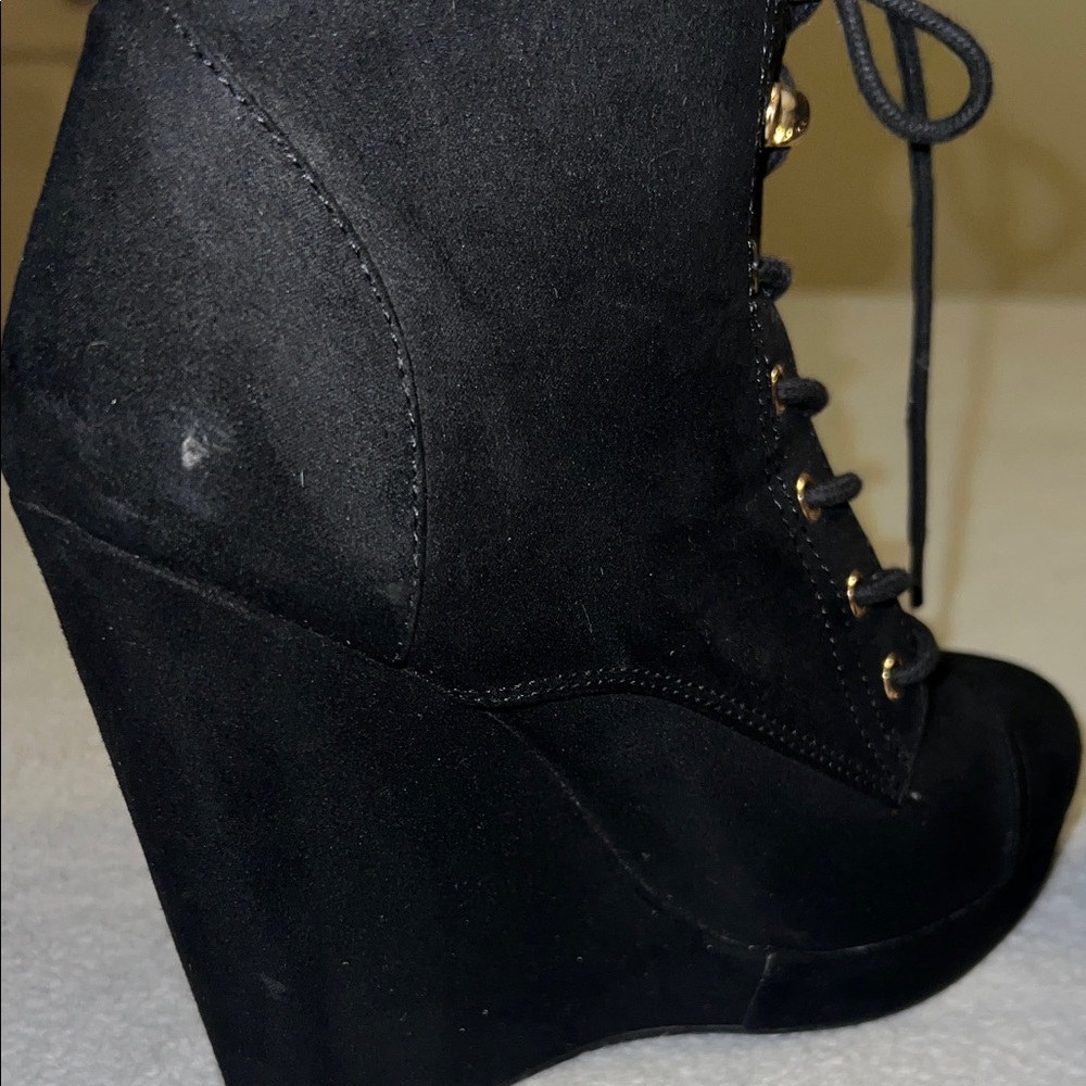 Forever 21 Black Platform Wedge Lace Up Booties Y2K Goth - Picture 5 of 9